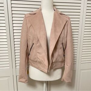 Philosophy Faux Suede Leather Moto Jacket Blush Pink Zipper Pockets Spring